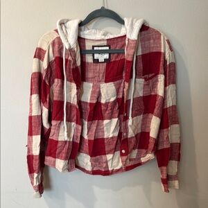 American Eagle Outfitters Cropped Plaid Hooded Flanned